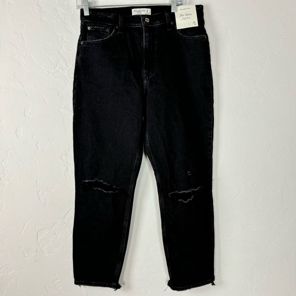 Abercrombie & Fitch Jeans Denim The Mom High‎ Rise Solid Black Wash Dark Cotton - Picture 1 of 9